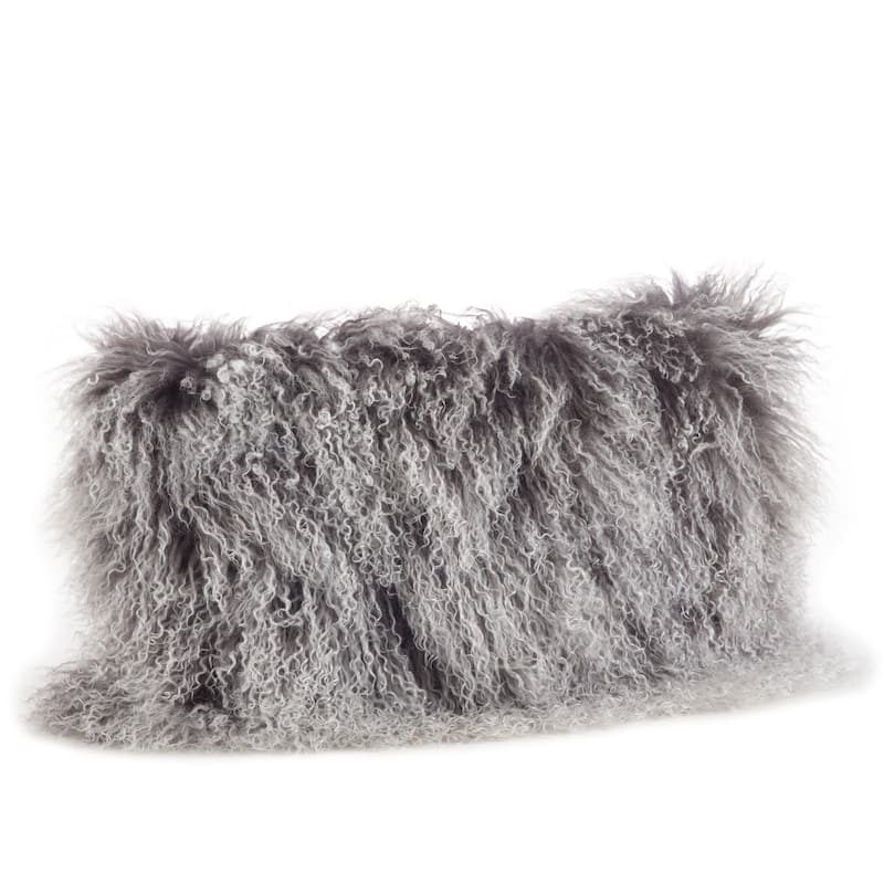 Poly-filled Mongolian Lamb Throw Pillow - 12"x20" - Charcoal