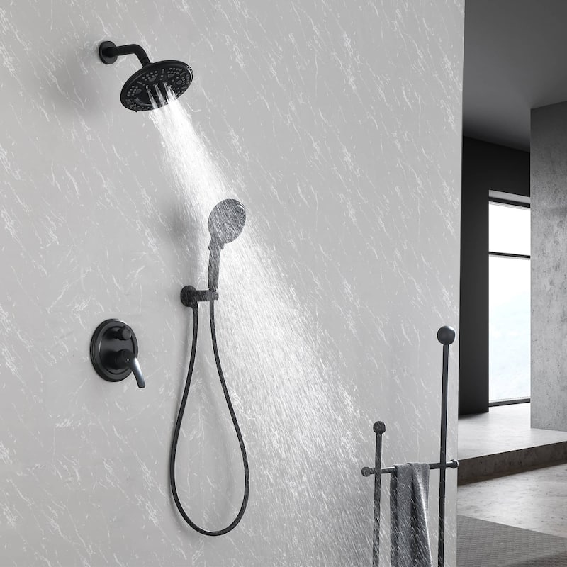 Wall Mount Shower Faucet With Rough-in Valve Complete Shower System With Handheld And 8 Inch Massage Shower Head Combo Kit Set