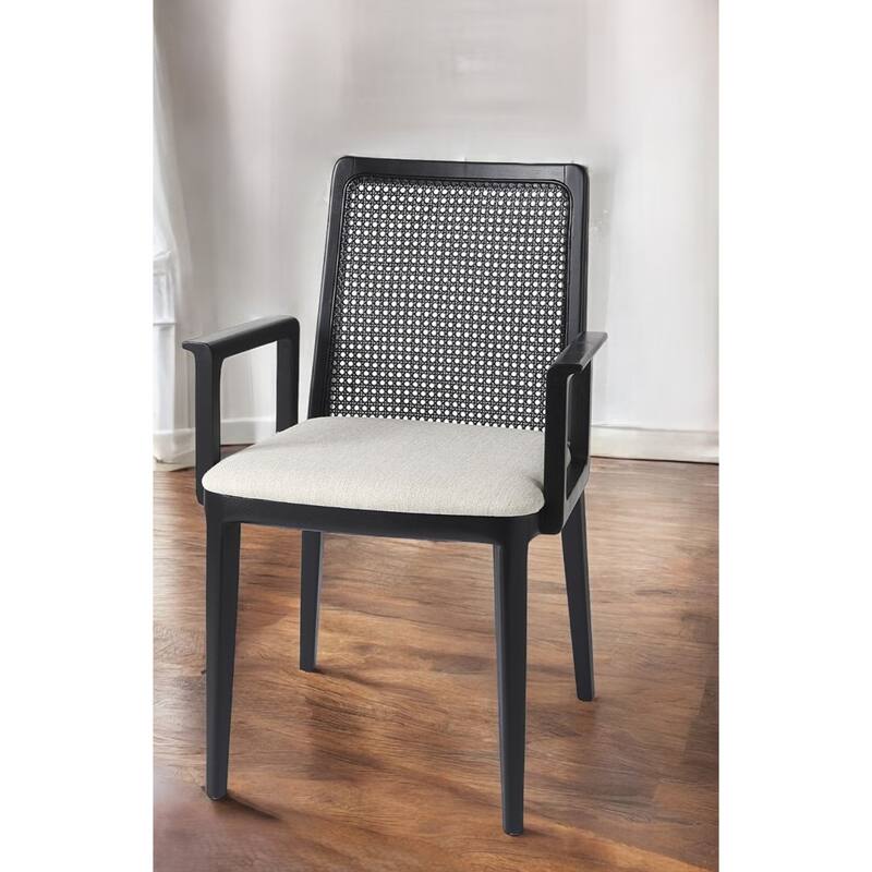 Rustic Cream Fabric Upholstered Dining Armchair for Living Room or Dining Room with Solid Wood Frame - 34”H x 24”W x 23”D