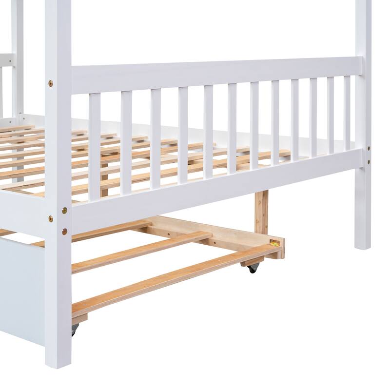 Full Size Wooden House Bed with Twin Size Trundle