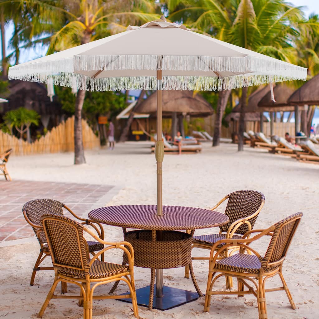 Ainfox 7FT Fringe Outdoor Patio Umbrella with Tilt Tassel Umbrella