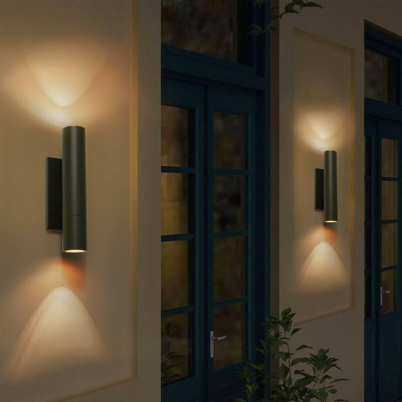 4.5" Modern Black/Gold Cylinder Integrated LED 3000K Up and Down Waterproof Outdoor Wall Armed Sconce