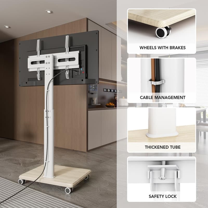 Mobile TV Stand for 27 to 65 Inch TVs, Portable Rolling TV Cart on Wheels