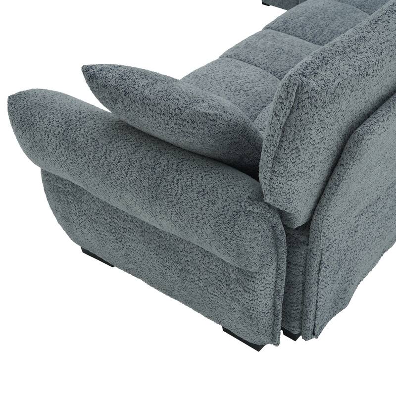 4-Seat Sectional Sofa Couch with Chaise, Tufted L-Shaped Modular Sofa with Pillows, Pocket Spring Cushions & Solid Wood Frame