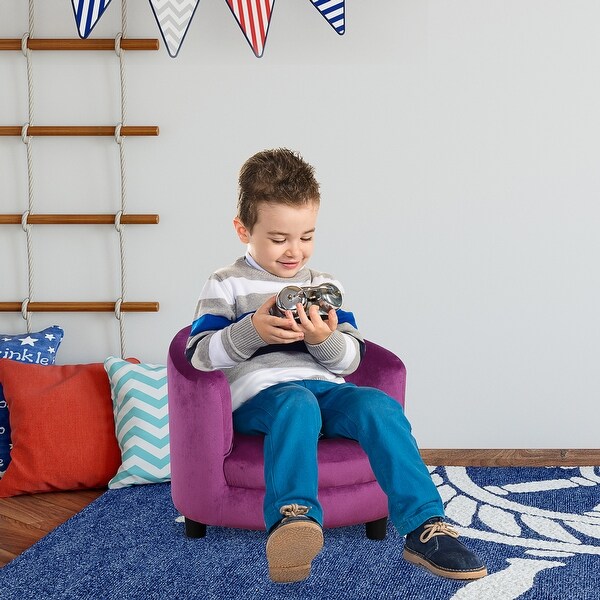 Qaba Kids Sofa Comfortable Fabric Wooden Frame Seat Armrest Plastic Legs Children Chair Cozy