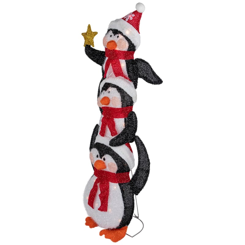 41" Lighted Stacked Penguin Family Outdoor Christmas Decoration - Black