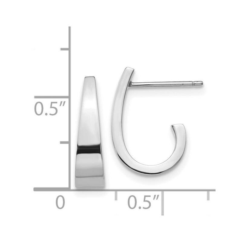 Curata 14k White Gold Polished J Hoop Post Earrings - 14x4mm