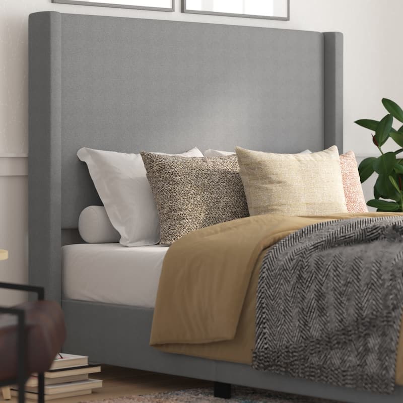 Modern Upholstered Platform Bed with Channel Stitched Headboard - Gray - Queen