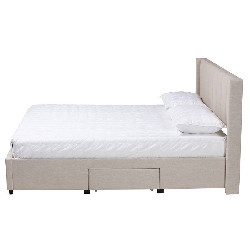 Coronado Mid-Century Modern & Transitional Fabric Storage Platform Bed with 3 Drawers
