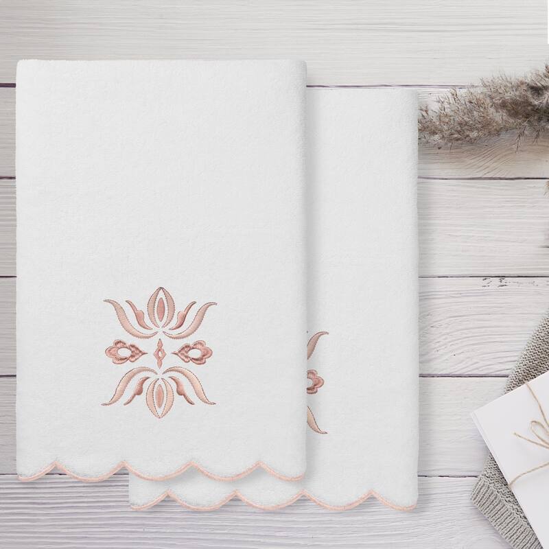 Authentic Hotel and Spa 100% Turkish Cotton FLOWER CREST Scallop Towel Collection