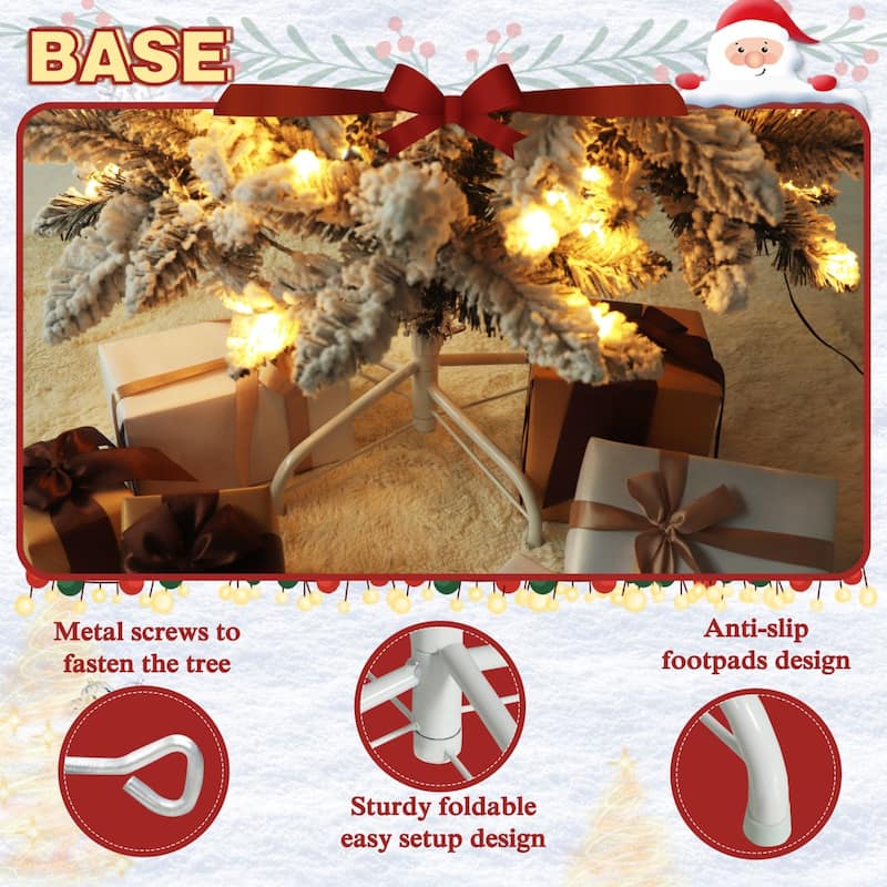 VEIKOUS Pre-Lit Artificial Christmas Tree Pencil Snow with Foldable Iron Stand with LED lights, 5.5/6.5/7.5 ft