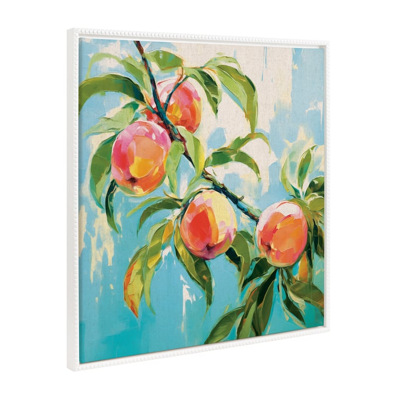Kate and Laurel Sylvie Beaded Peach Tree Framed Canvas by The Creative Bunch Studio - 30x30 - White