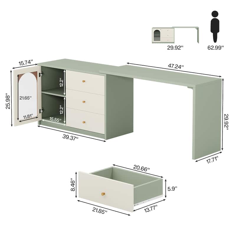 Retractable Makeup Vanity Vanity Desk Dressing Table for Bedroom