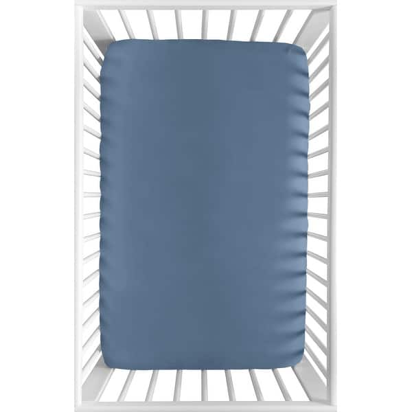 slide 2 of 6, Sweet Jojo Designs Slate Blue Boy Fitted Mini Portable Crib Sheet Solid Steel for Sports Theme Watercolor Vintage Sport Themed