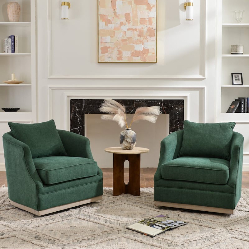 KINWELL 31" Wide Linen Fabric Upholstered Swivel Barrel Accent Chair - Set of 2 - Green