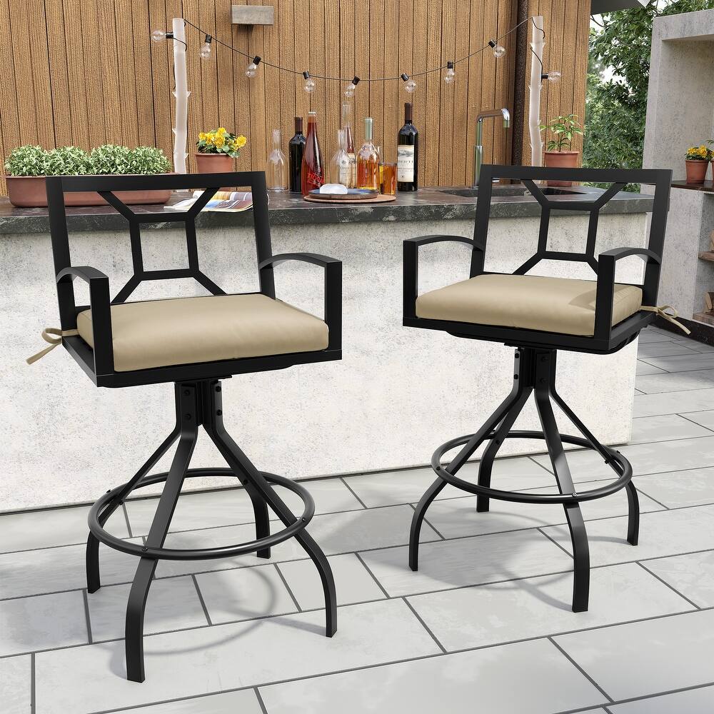 Outdoor Patio Barstool Swivel Aluminum Bar Stools with Sunbrella Fabric Cushion