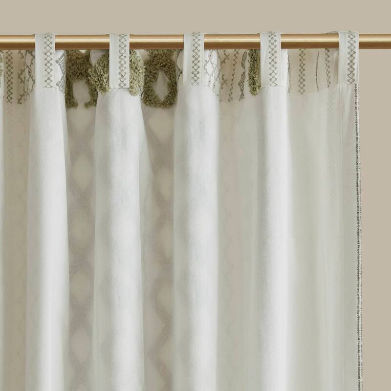 1-Panel 50"W Cotton Geometric Print Curtain Panel with Chenille Stripe