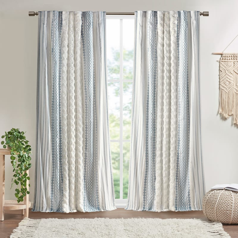 INK+IVY Imani Cotton Printed Single Curtain Panel with Chenille Stripe and Lining