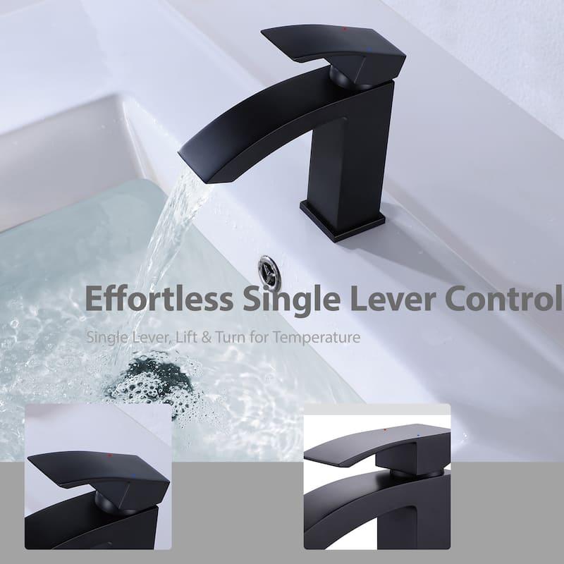 Modland Waterfall Bathroom Faucet Single Hole, CEC/CUPC Certified, with Cover Plate (Brushed Gold/Matte Black)