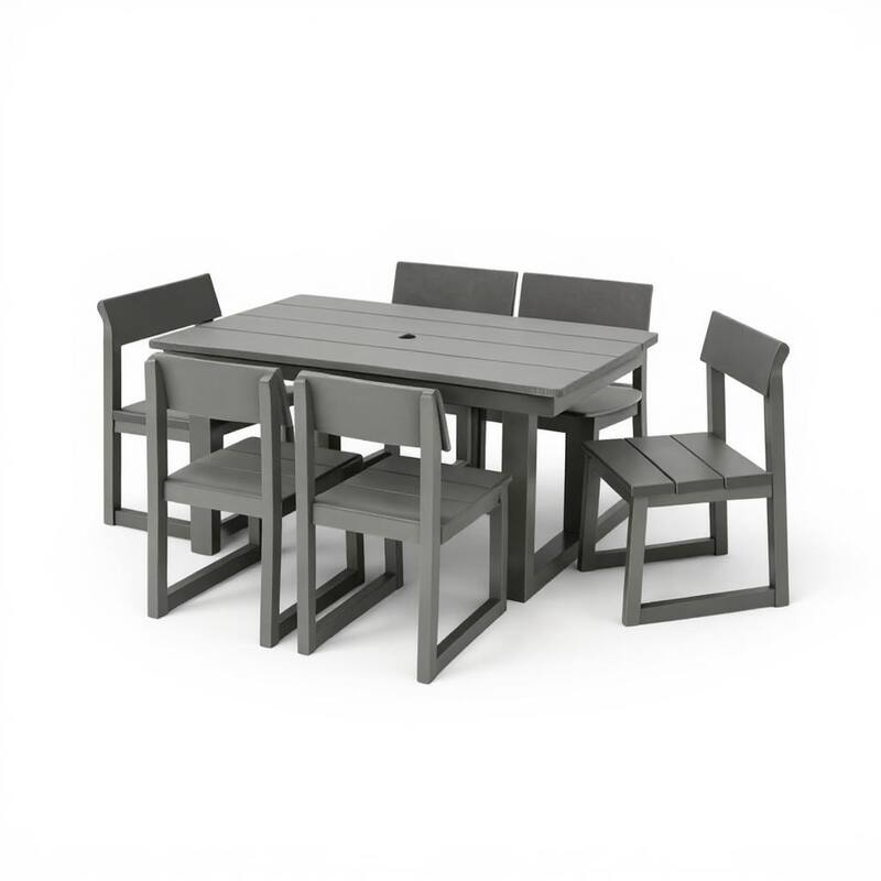 7-Piece HDPE Outdoor Dining Set for 6 - Weather-Resistant Patio Table with Umbrella Hole and 6 Armless Chairs