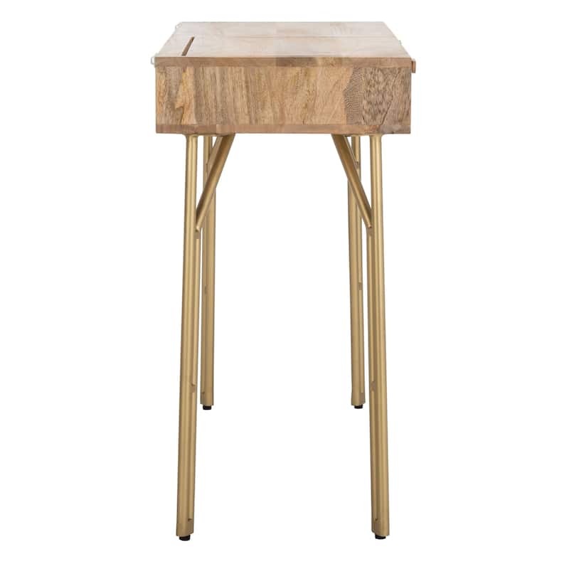 SAFAVIEH Renelde Modern 2-Drawer Natural Wood Vanity with Mirror - 35.4"x15.7"x30.3" - 35Wx16Dx30H