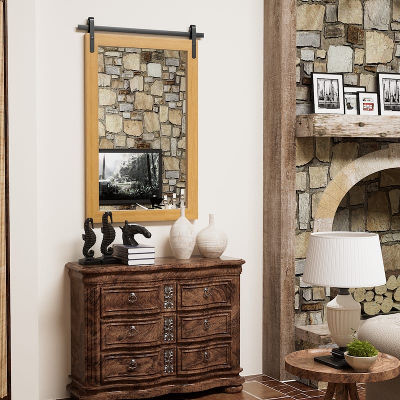 Farmhouse Barn Door Solid Wood Frame Bathroom Vanity Wall Mirror