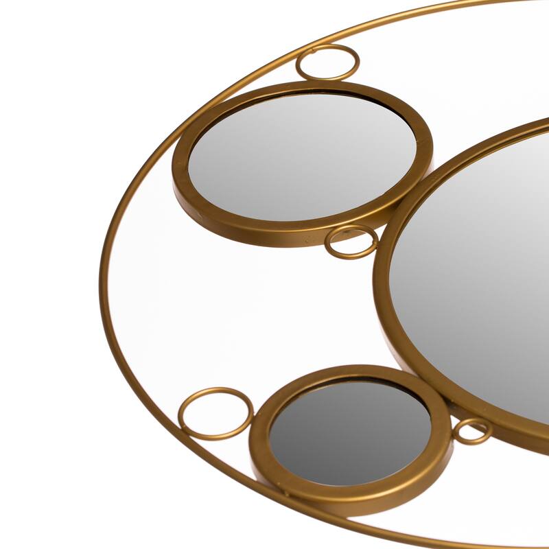 Uniquewise Decorative 19.75-inch Round Frame Mirror - Gold Metal Wall Mounted Mirror with 4 Glass Mirror Balls for Modern Twist