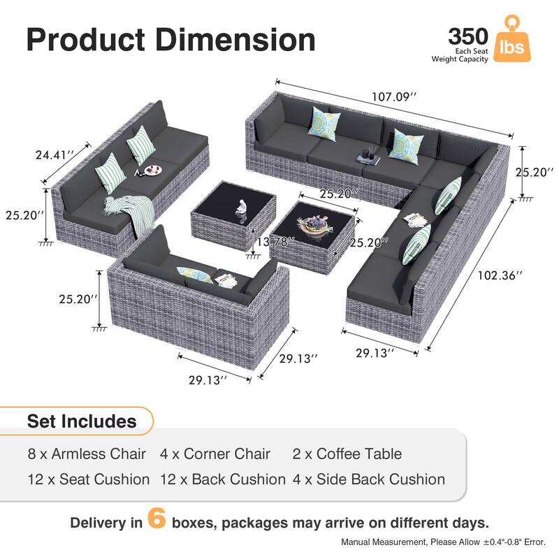 OVIOS 14-Piece Low-profile Deep Seat Wicker Outdoor Patio Furniture Set