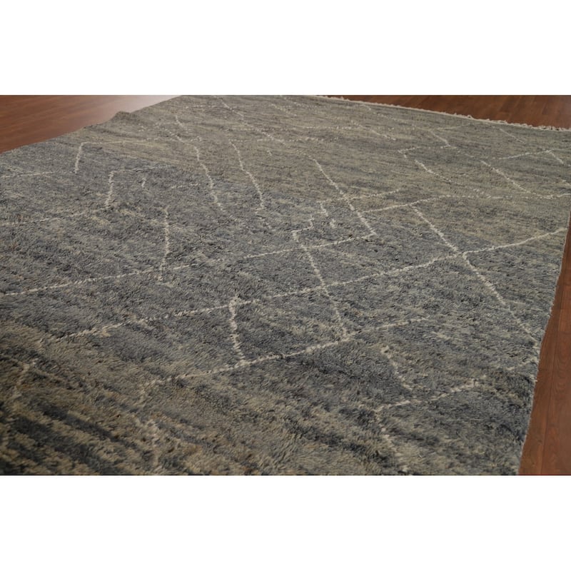 Gray Plush Moroccan Oriental Area Rug Handmade Wool Carpet - 7'11" x 10'8"