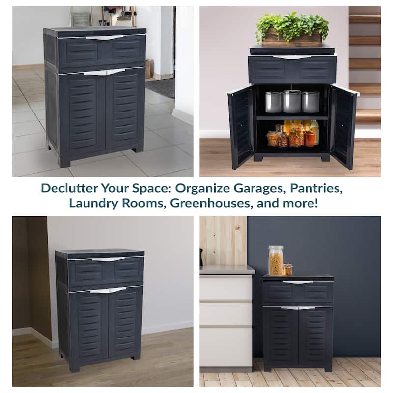 Plastic Storage Cabinet with Adjustable Shelf and Drawer