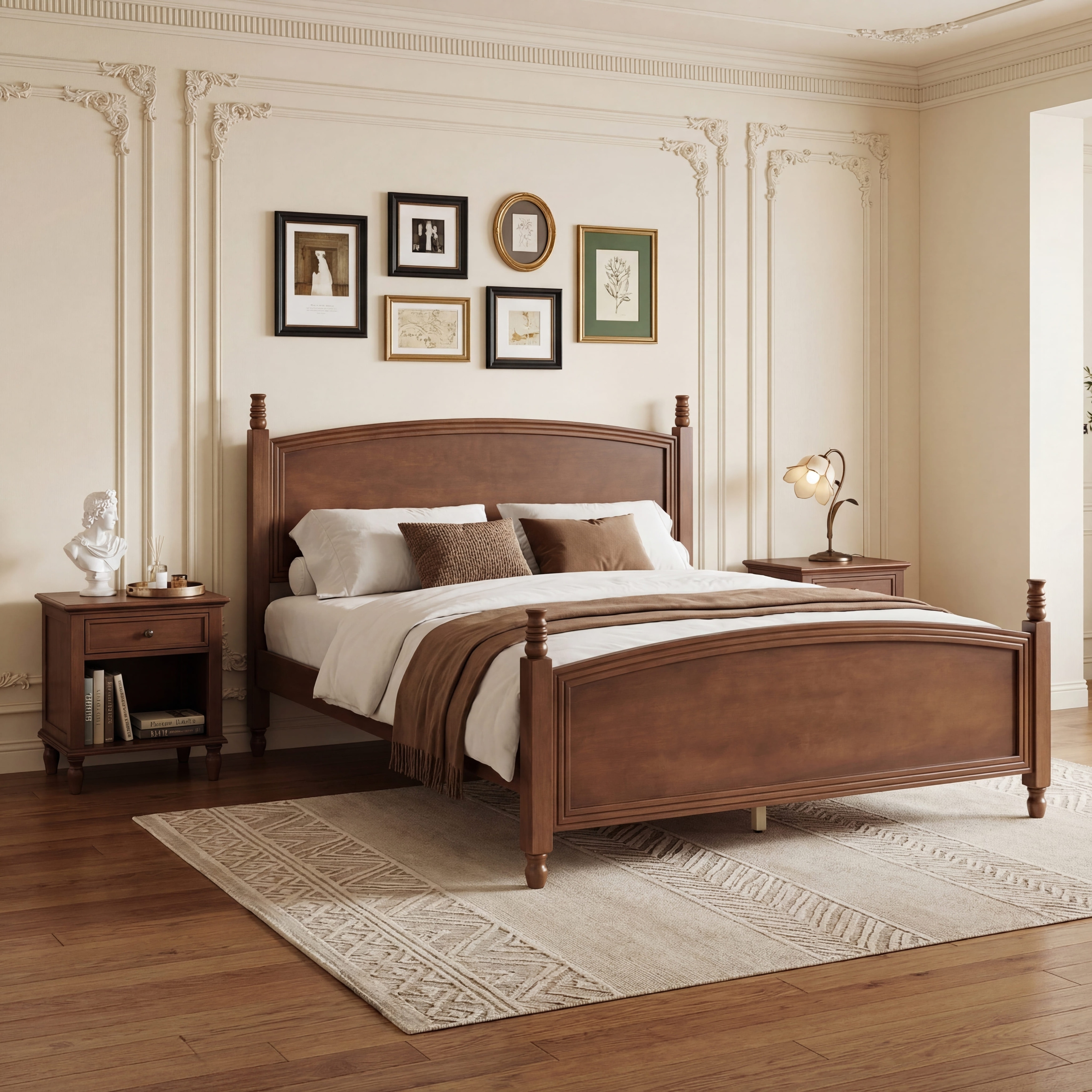 Christopher Knight Home - Hartwell Classic Platform Bed Frame with Wood Curved Headboard and Footboard, No Box Spring Needed