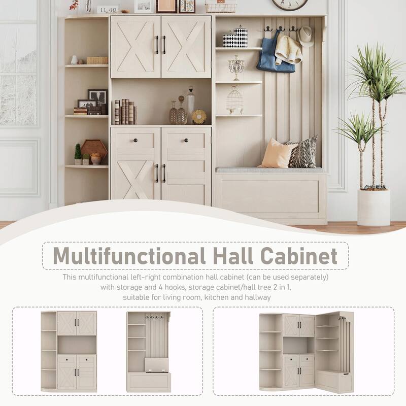 Multifunctional Left-Right Combination Hall Cabinet with Storage and 4 Hooks