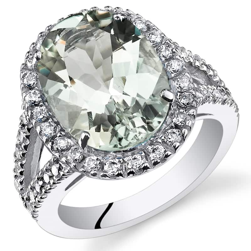 Sterling Silver 5.25 ct Green Amethyst Halo Ring