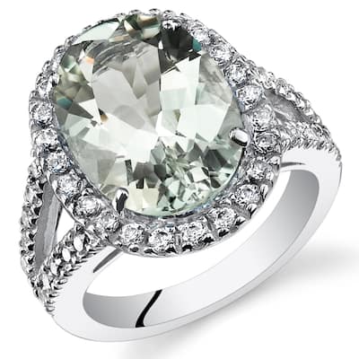 Sterling Silver 5.25 ct Green Amethyst Halo Ring