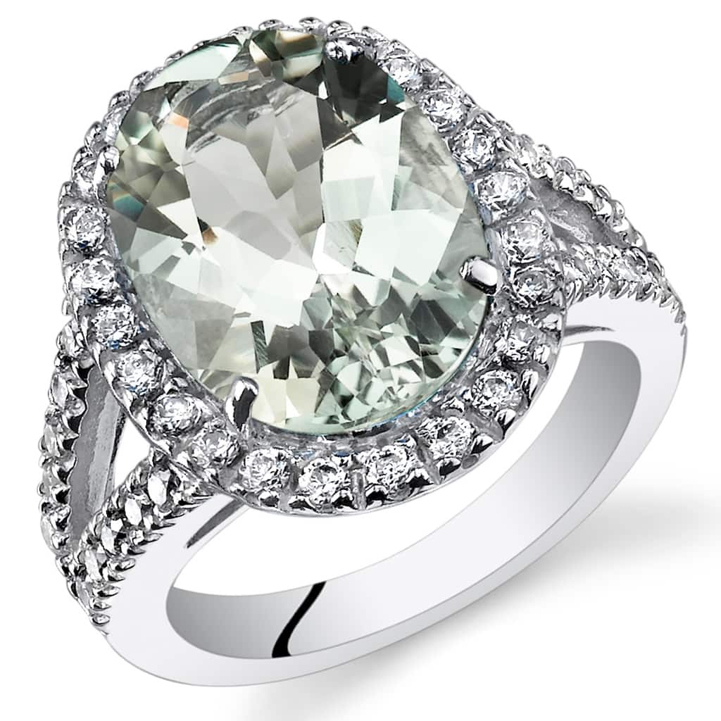 Sterling Silver 5.25 ct Green Amethyst Halo Ring