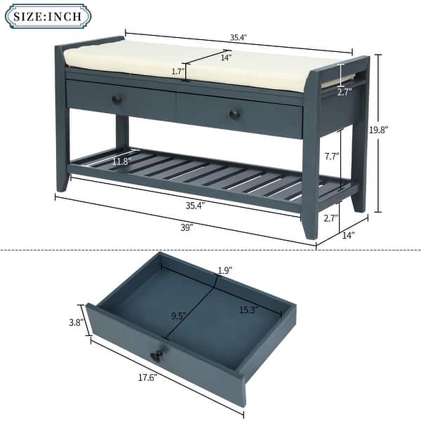 dimension image slide 1 of 2, Shoe Bench, Entryway Bench with Storage Shoe Storage Bench with Cushion Seating Entryway Bench