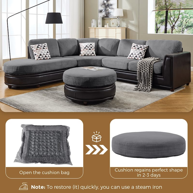 Oversized Corduroy With Faux Leather Modular Sectional