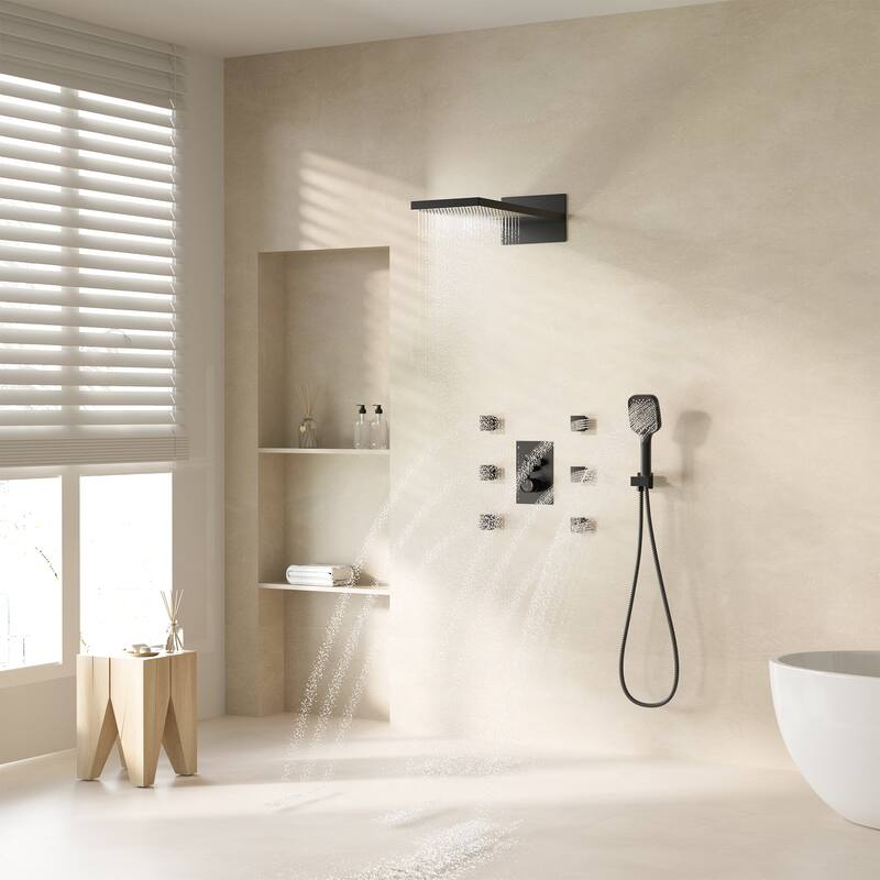 Wall Mounted 20 Inch Dual-function Rainfall Shower Head 4 Function Thermostatic Shower System