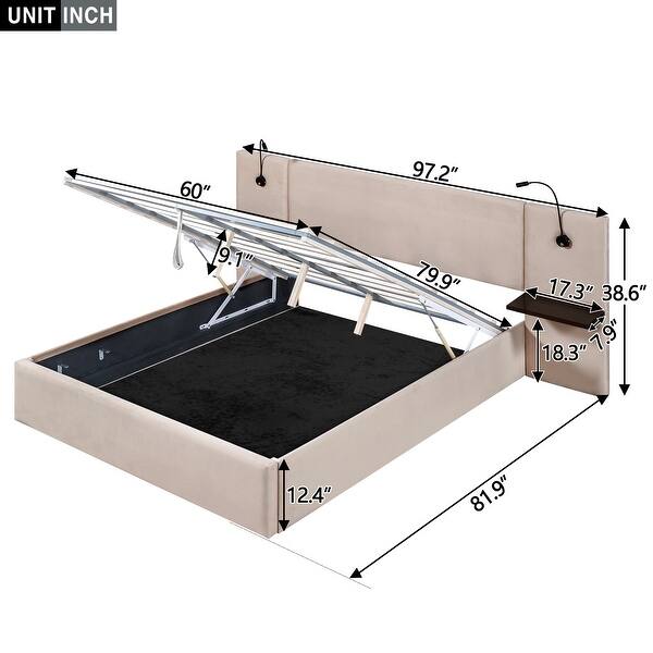 Multifunctional Design Queen Size Upholstered Hydraulic Platform Bed