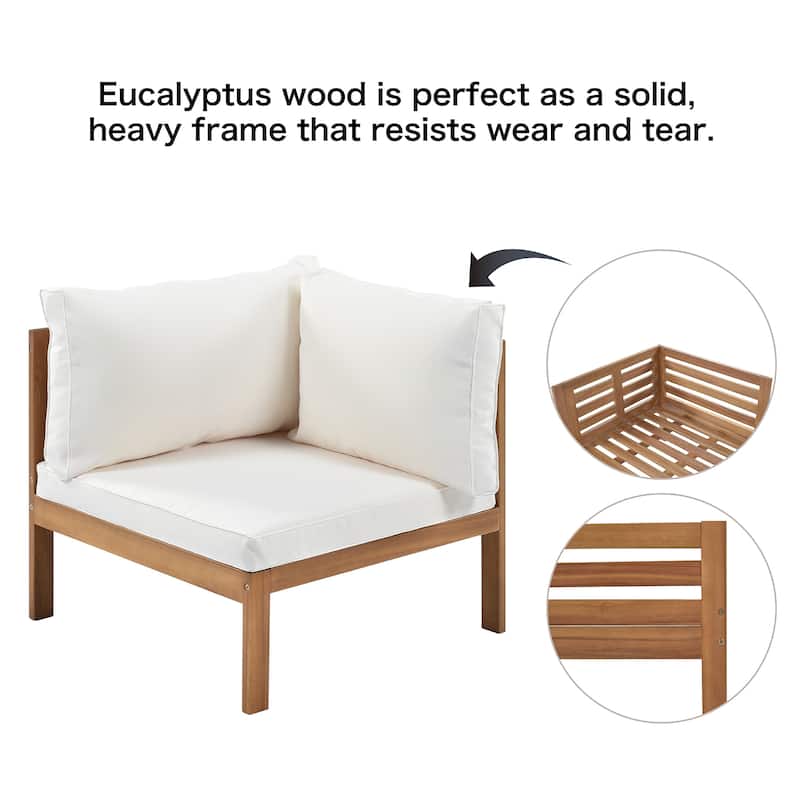Roomfitters 3-Piece Outdoor Sectional Sofa Set with Coffee Table, Solid Wood Frame L-Shaped Patio Furniture