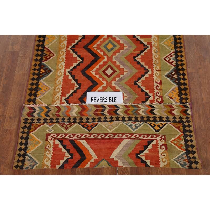 Vegetable Dye Kilim Qashqai Persian Vintage Runner Wool Carpet - 3'9"x 9'7"