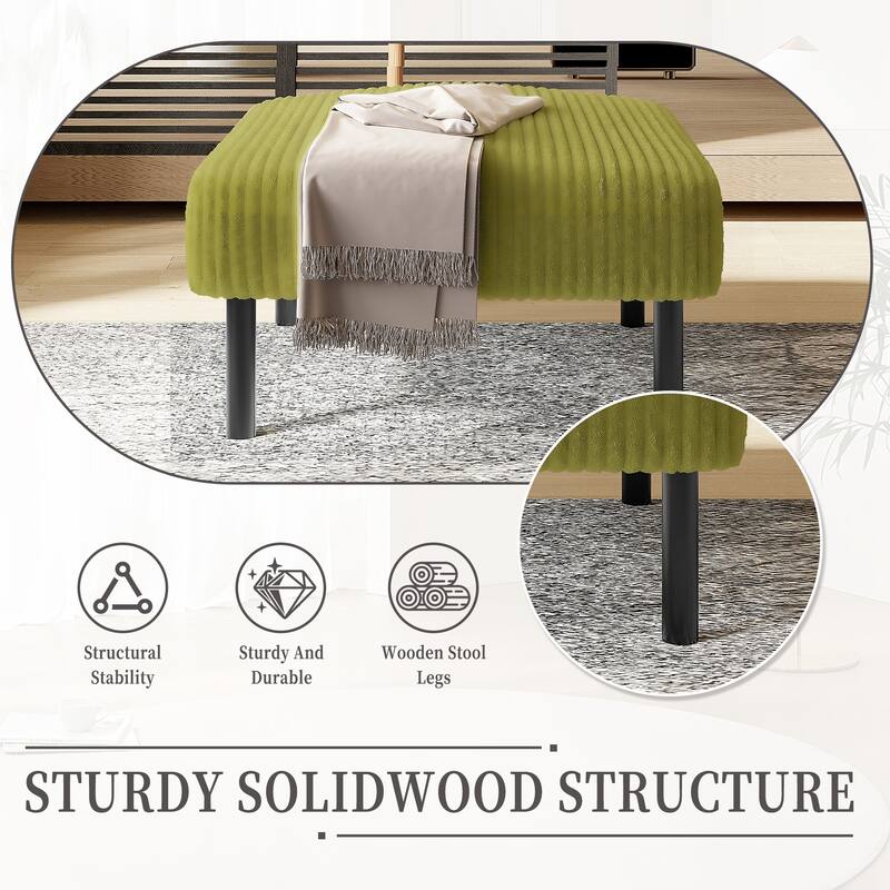 Small Ottoman Footstool with Legs, Corduroy Fabric Ottoman Foot Stool with Soft Padded seat