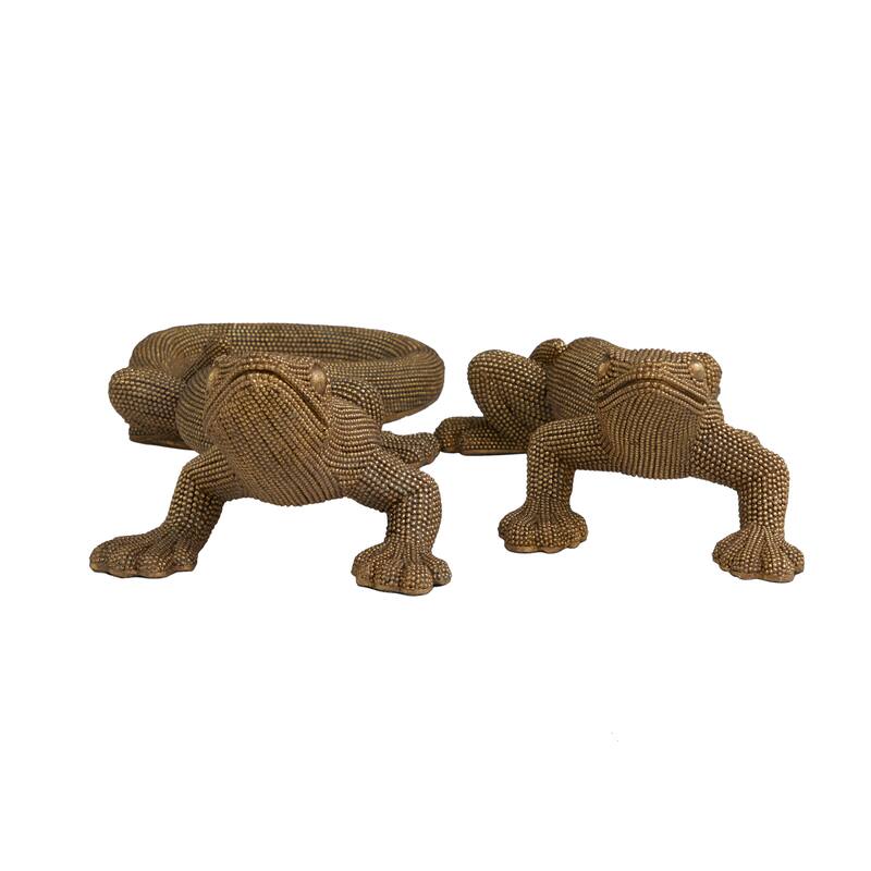 Resin Lizard Beaded Sculpture - Set of 2 Gold - Roche River Decor - 16"W x 6"L x 4"H