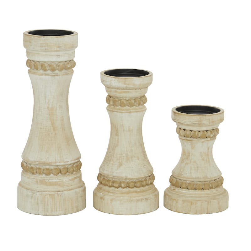 Wood Candle Holder - Set of 3 Cream - Roche River Decor