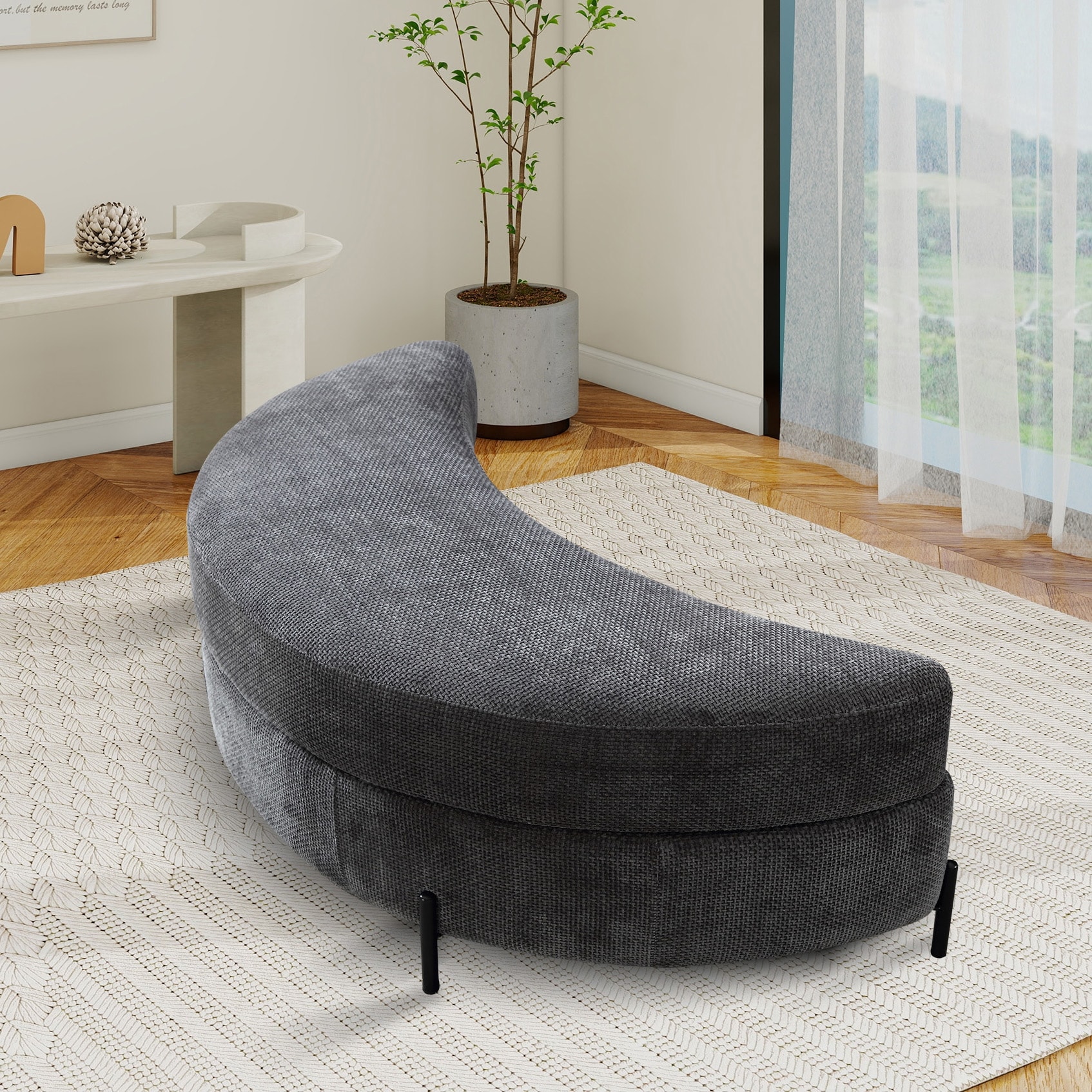 47.2" W Upholstered Storage Footstool Ottoman with Adjustable Cover and Metal Legs