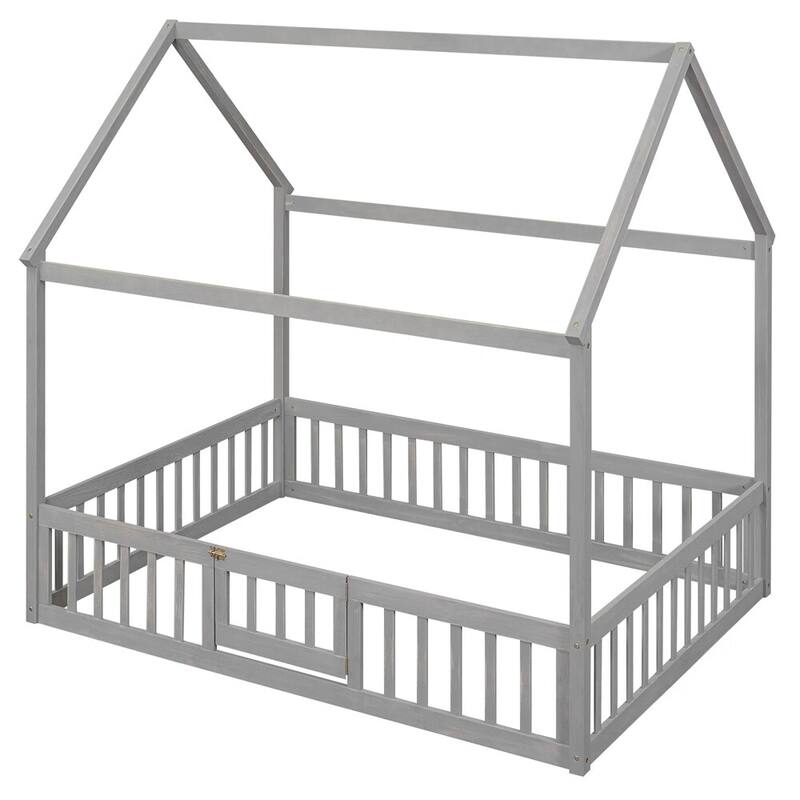 Merax Wood House Bed with Fence and Door