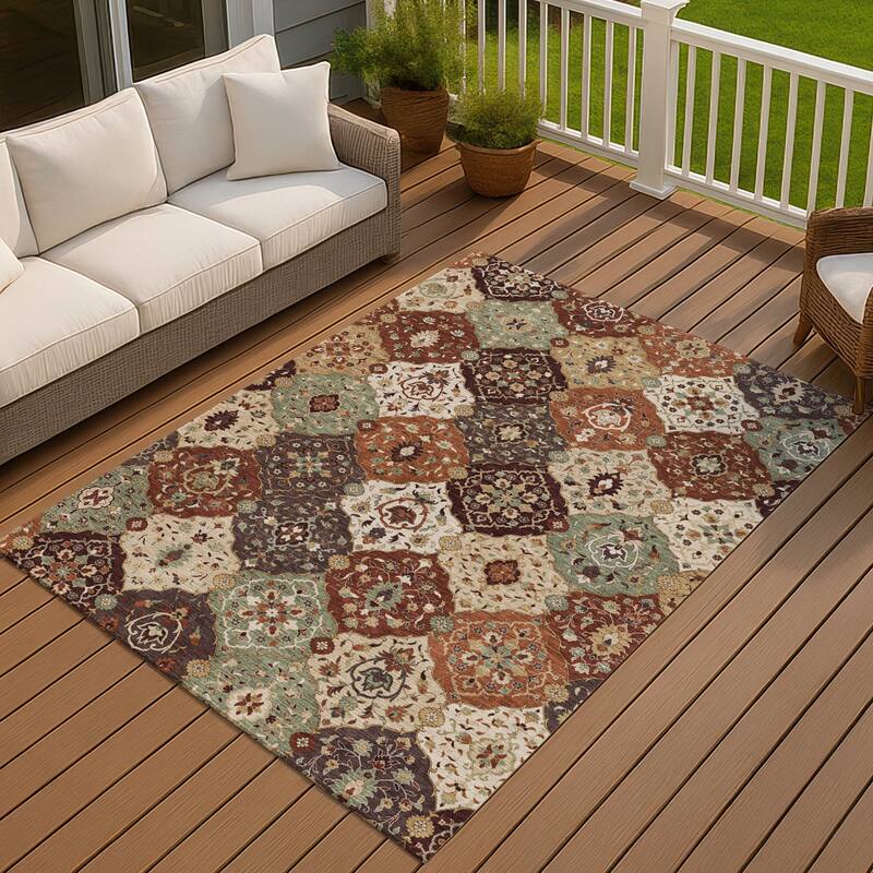 Machine Washable Indoor/ Outdoor Traditional Panel Chantille Rug - Paprika - 10' x 14'
