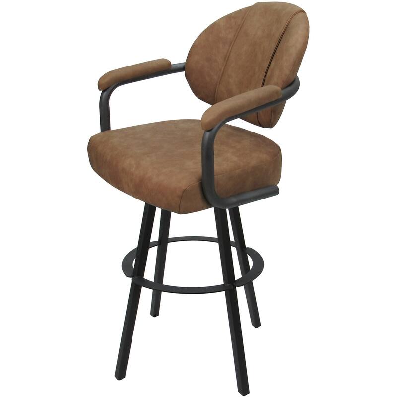 Swivel Metal Bar Stool M-70 on Warren Base - Pecan Brown Vinyl - Gray - Counter Height