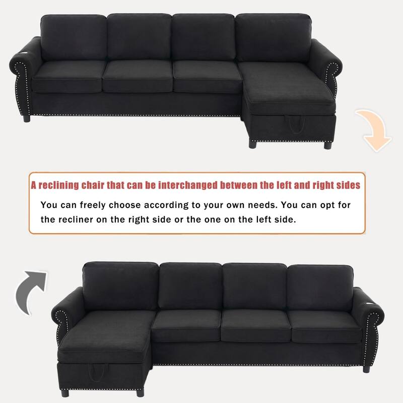 106.5" L-Shaped Flannelette Sectional Sofa with Pull-Out Bed