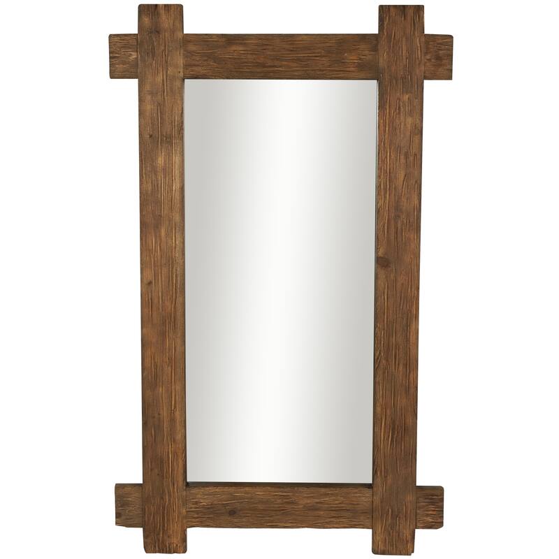 Brown Wood Room Wall Mirror with Extended Frame and Natural Wood Grain and Texture